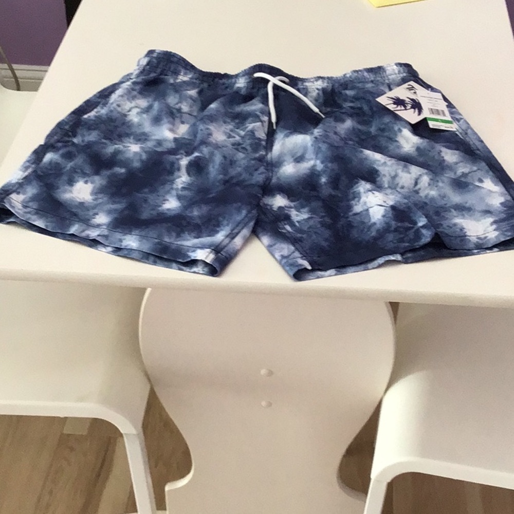 Men’s Size Large Trunks Surf & Swim Co.Swim  Bathing Suit Tie Dye White NavyBlue